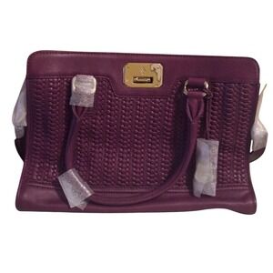 Cole Haan Woven Leather Satchel  Magenta Gold Hardware Top Handle Crossbody